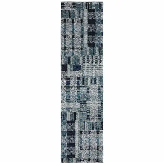 Blue Geometric Power Loom Stain Resistant Runner Rug Photo 1