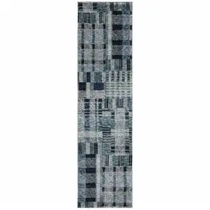 Photo of Blue Geometric Power Loom Stain Resistant Runner Rug