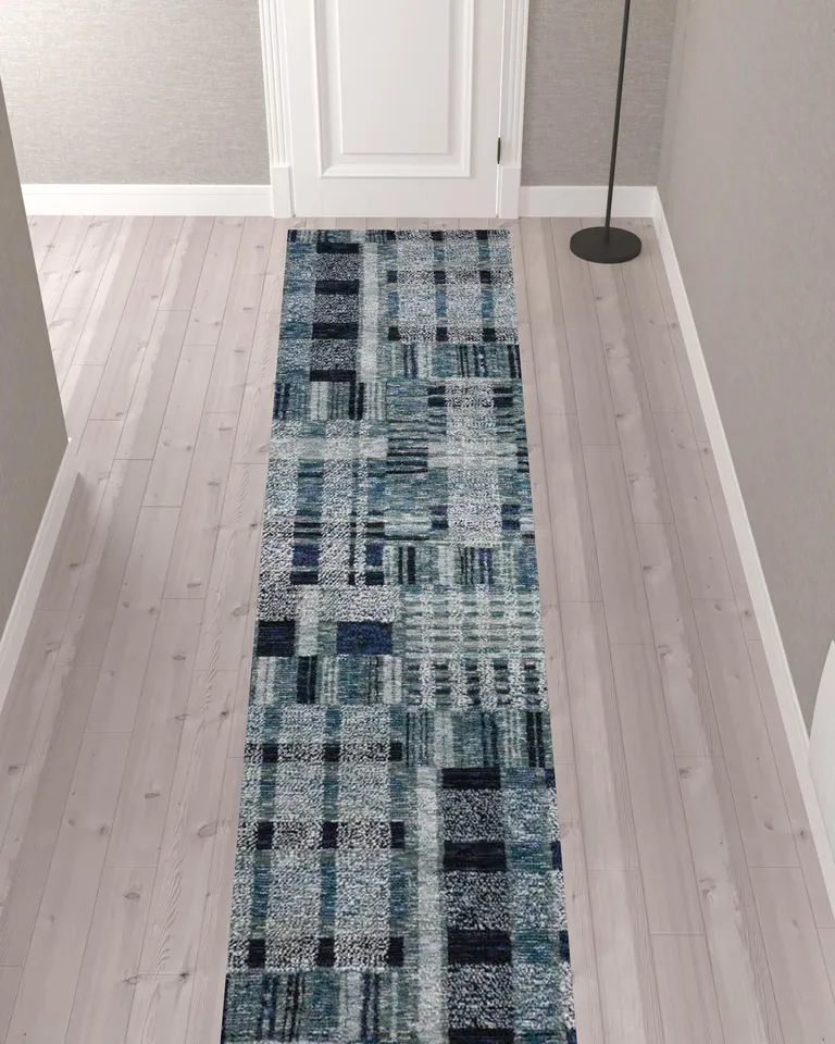 Blue Geometric Power Loom Stain Resistant Runner Rug Photo 2