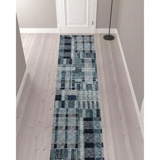 Blue Geometric Power Loom Stain Resistant Runner Rug Photo 2