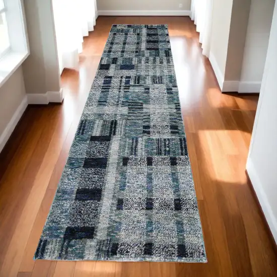 12' Runner Blue Geometric Power Loom Runner Rug Photo 1