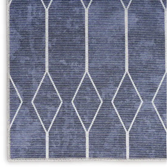 Blue Geometric Power Loom Washable Runner Rug Photo 4