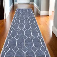 Photo of Blue Geometric Power Loom Washable Runner Rug