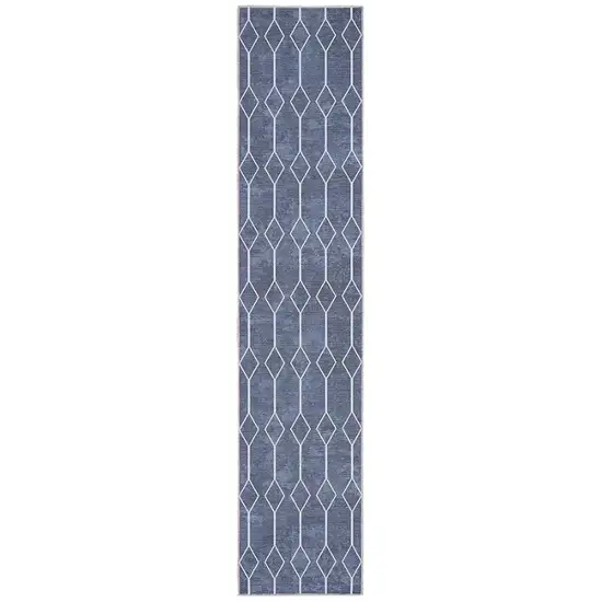 Blue Geometric Power Loom Washable Runner Rug Photo 1