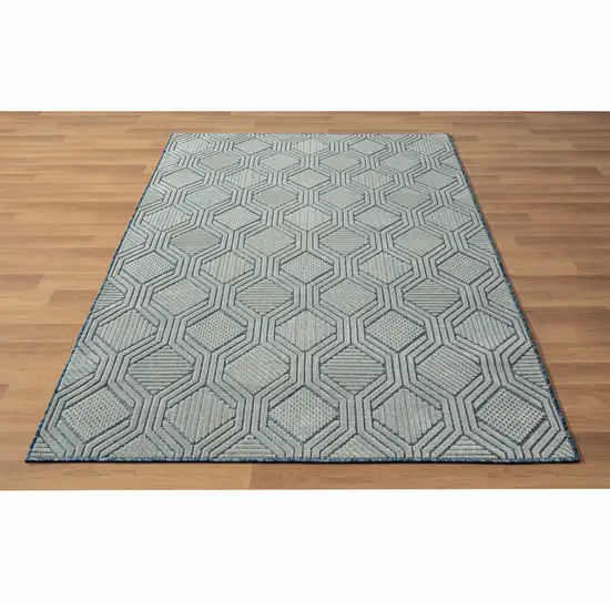 Blue Geometric Stain Resistant Indoor Outdoor Area Rug Photo 8