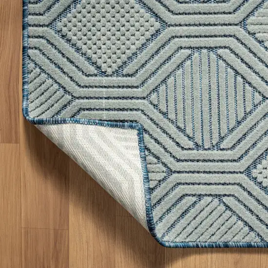 Blue Geometric Stain Resistant Indoor Outdoor Area Rug Photo 5