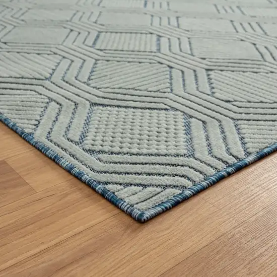 Blue Geometric Stain Resistant Indoor Outdoor Area Rug Photo 7