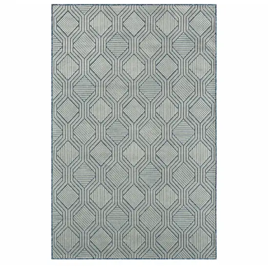 Blue Geometric Stain Resistant Indoor Outdoor Area Rug Photo 2