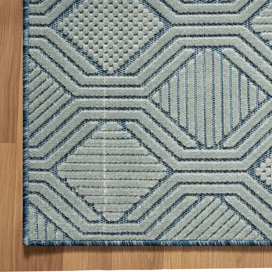 Blue Geometric Stain Resistant Indoor Outdoor Area Rug Photo 4