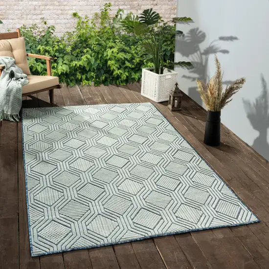 Blue Geometric Stain Resistant Indoor Outdoor Area Rug Photo 9