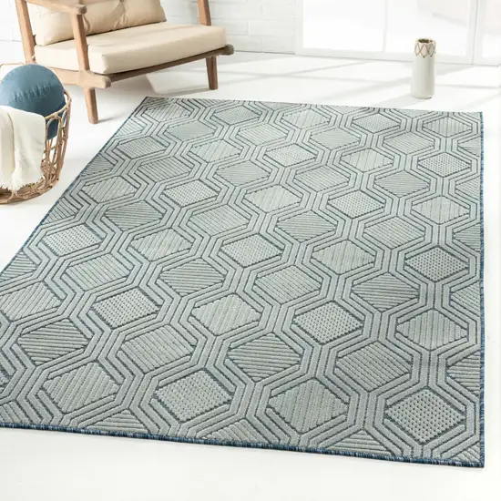 Blue Geometric Stain Resistant Indoor Outdoor Area Rug Photo 1