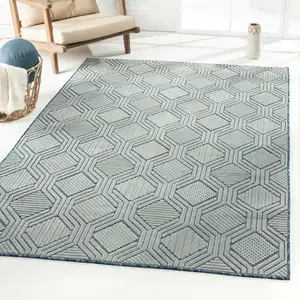 Photo of Blue Geometric Stain Resistant Indoor Outdoor Area Rug