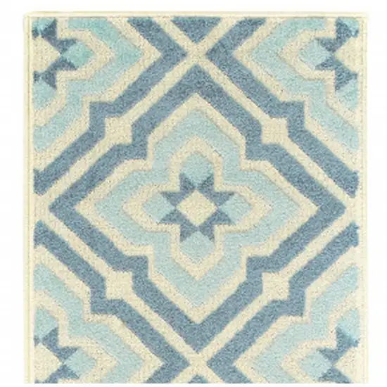 Blue and Ivory Geometric Stain Resistant Indoor Outdoor Area Rug Photo 4