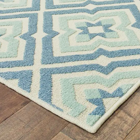 Blue Geometric Stain Resistant Indoor Outdoor Area Rug Photo 3