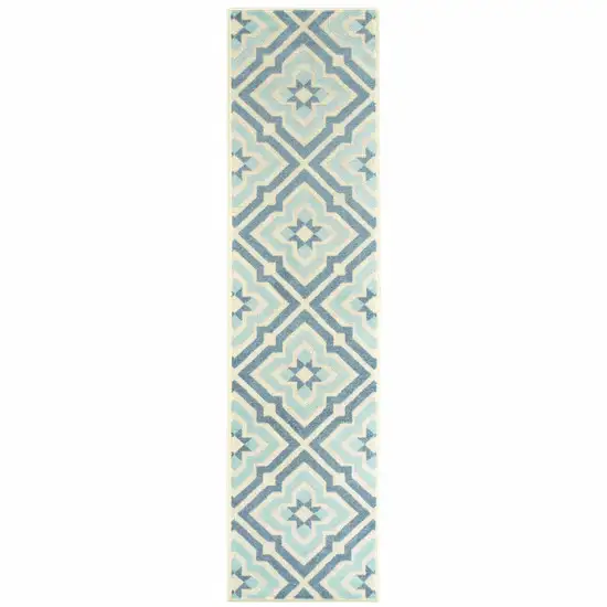 Blue Geometric Stain Resistant Indoor Outdoor Area Rug Photo 1