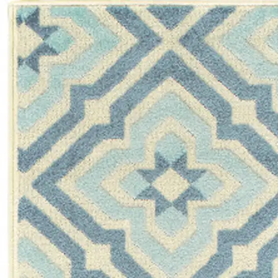 Blue and Ivory Geometric Stain Resistant Indoor Outdoor Area Rug Photo 3