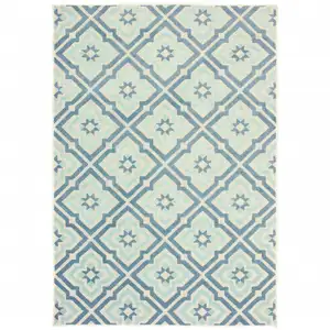 Photo of Blue Geometric Stain Resistant Indoor Outdoor Area Rug