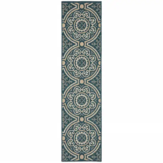 Blue Geometric Stain Resistant Indoor Outdoor Area Rug Photo 1