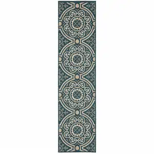 Photo of Blue Geometric Stain Resistant Indoor Outdoor Area Rug