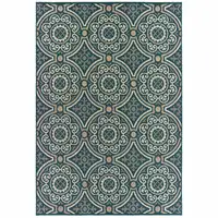 Photo of Blue Geometric Stain Resistant Indoor Outdoor Area Rug