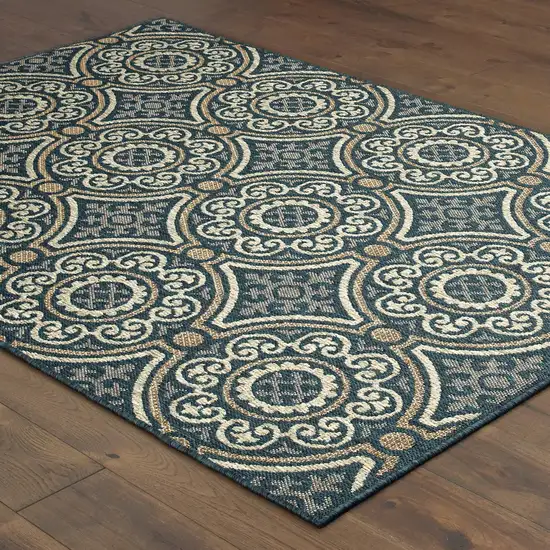 Blue Geometric Stain Resistant Indoor Outdoor Area Rug Photo 4