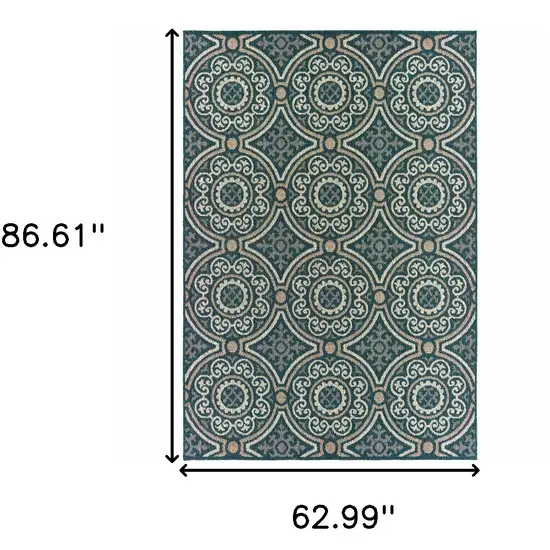 Blue Geometric Stain Resistant Indoor Outdoor Area Rug Photo 6