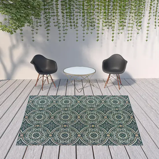 Blue Geometric Stain Resistant Indoor Outdoor Area Rug Photo 2