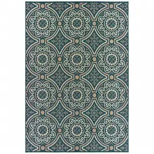 Photo of Blue Geometric Stain Resistant Indoor Outdoor Area Rug