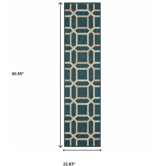 Blue Geometric Stain Resistant Indoor Outdoor Area Rug Photo 5