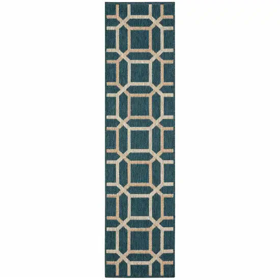 Blue Geometric Stain Resistant Indoor Outdoor Area Rug Photo 1