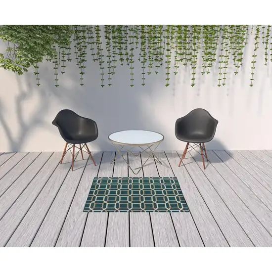 Blue Geometric Stain Resistant Indoor Outdoor Area Rug Photo 2