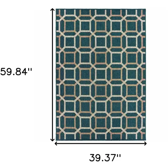 Blue Geometric Stain Resistant Indoor Outdoor Area Rug Photo 5