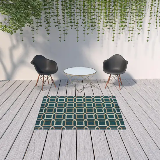 Blue Geometric Stain Resistant Indoor Outdoor Area Rug Photo 2