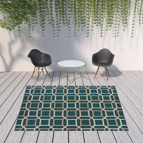 Blue Geometric Stain Resistant Indoor Outdoor Area Rug Photo 2