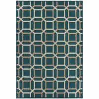 Photo of Blue Geometric Stain Resistant Indoor Outdoor Area Rug