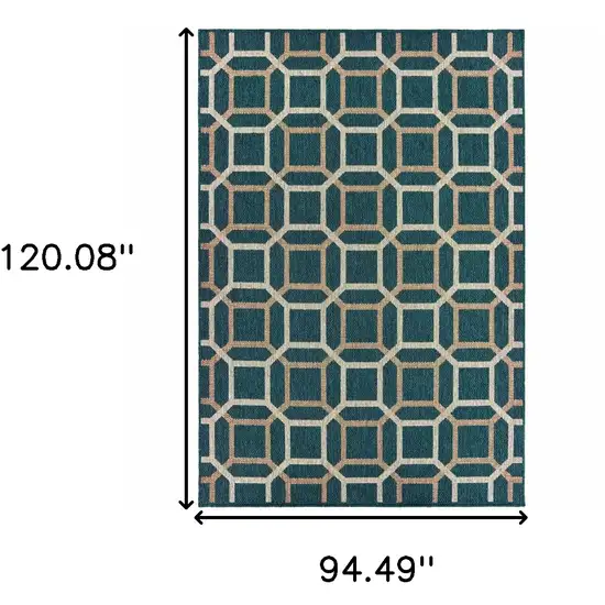 Blue Geometric Stain Resistant Indoor Outdoor Area Rug Photo 5