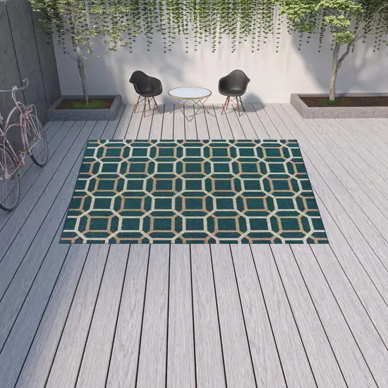 Blue Geometric Stain Resistant Indoor Outdoor Area Rug Photo 2