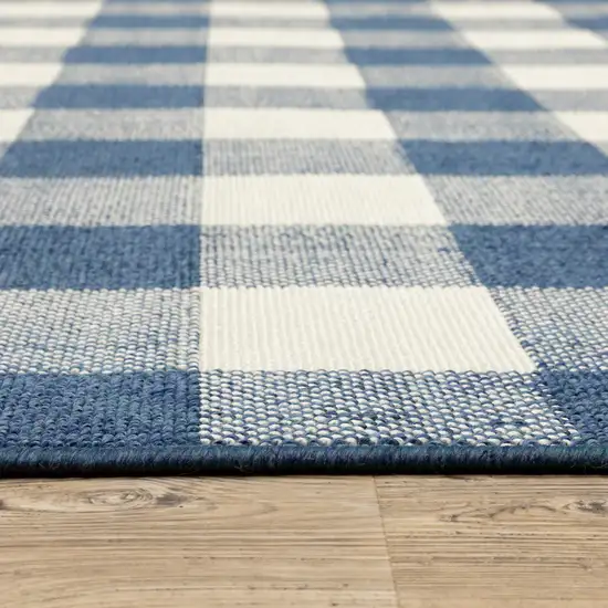 Blue Geometric Stain Resistant Indoor Outdoor Area Rug Photo 5