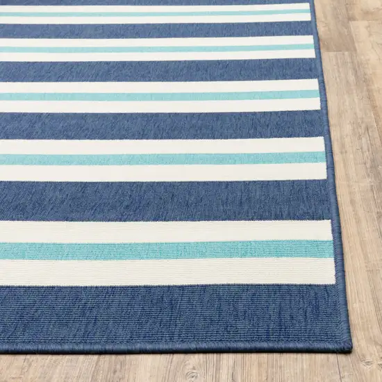 Blue Geometric Stain Resistant Indoor Outdoor Area Rug Photo 6