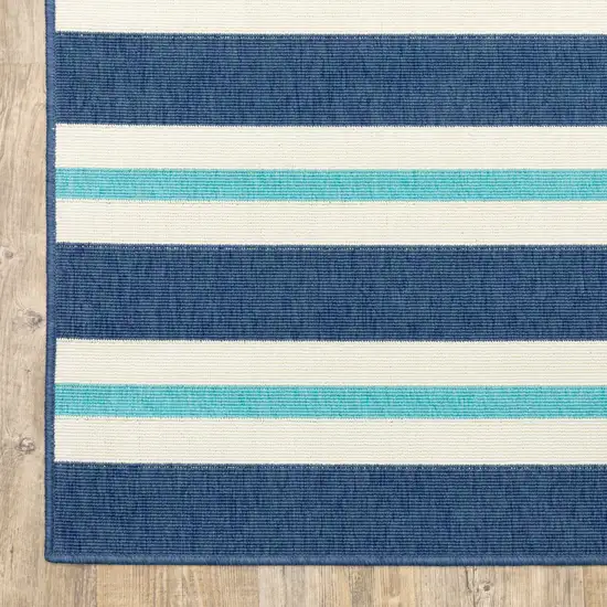 Blue Geometric Stain Resistant Indoor Outdoor Area Rug Photo 5