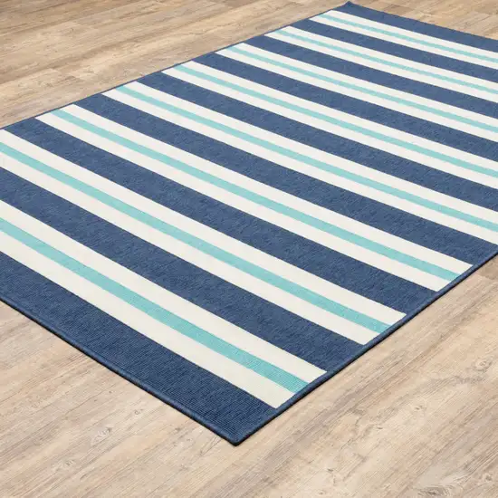 Blue Geometric Stain Resistant Indoor Outdoor Area Rug Photo 7