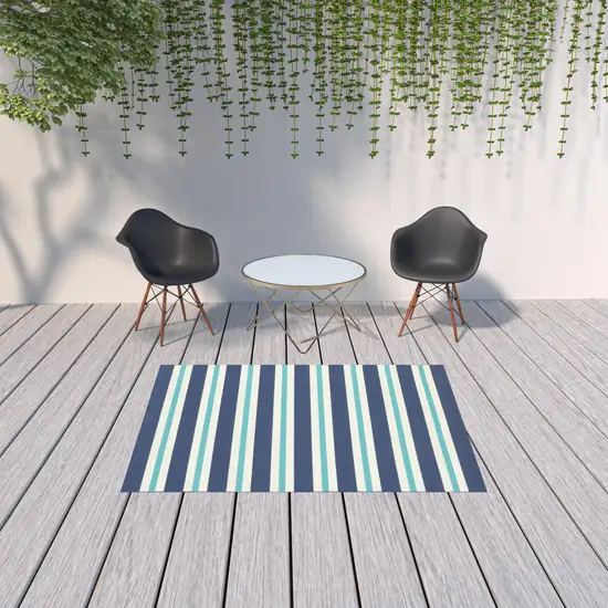 Blue Geometric Stain Resistant Indoor Outdoor Area Rug Photo 2