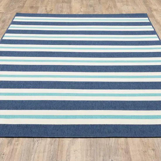 Blue Geometric Stain Resistant Indoor Outdoor Area Rug Photo 9