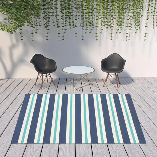 Blue Geometric Stain Resistant Indoor Outdoor Area Rug Photo 2