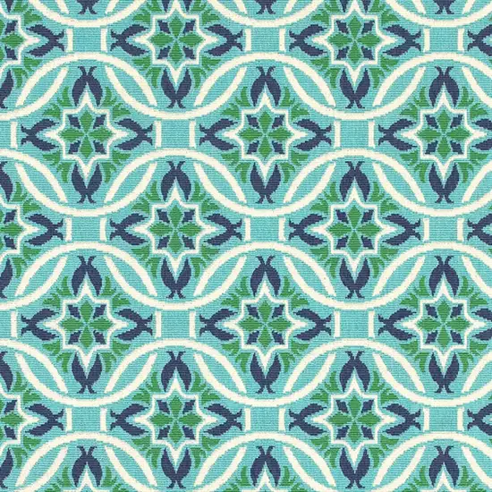 Blue and Green Geometric Stain Resistant Indoor Outdoor Area Rug Photo 4