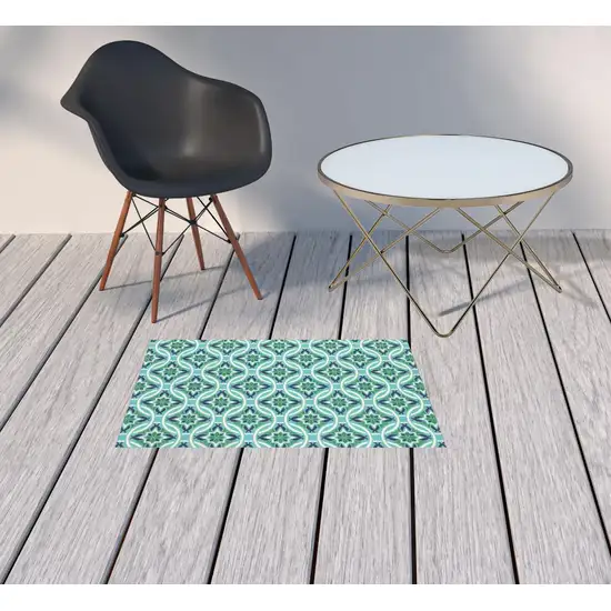 Blue Geometric Stain Resistant Indoor Outdoor Area Rug Photo 2