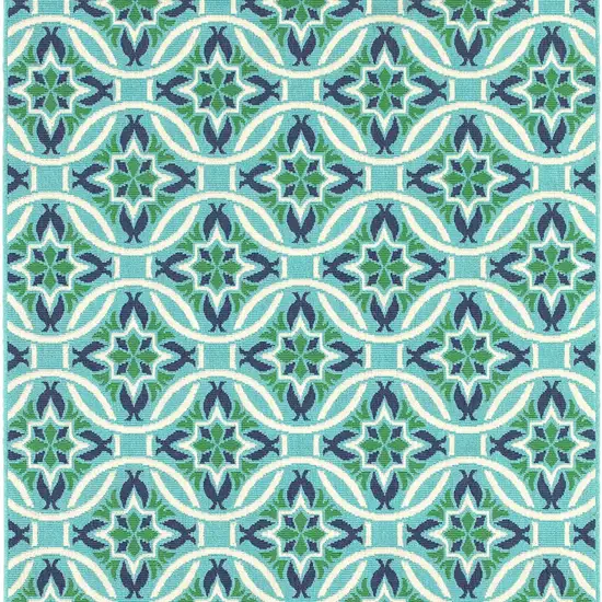 Blue and Green Geometric Stain Resistant Indoor Outdoor Area Rug Photo 5