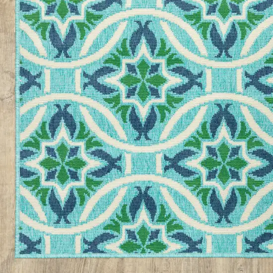 Blue Geometric Stain Resistant Indoor Outdoor Area Rug Photo 2