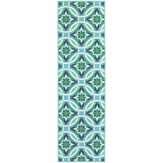 Blue Geometric Stain Resistant Indoor Outdoor Area Rug Photo 1