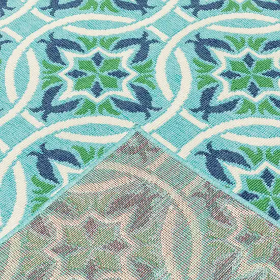 Blue Geometric Stain Resistant Indoor Outdoor Area Rug Photo 9